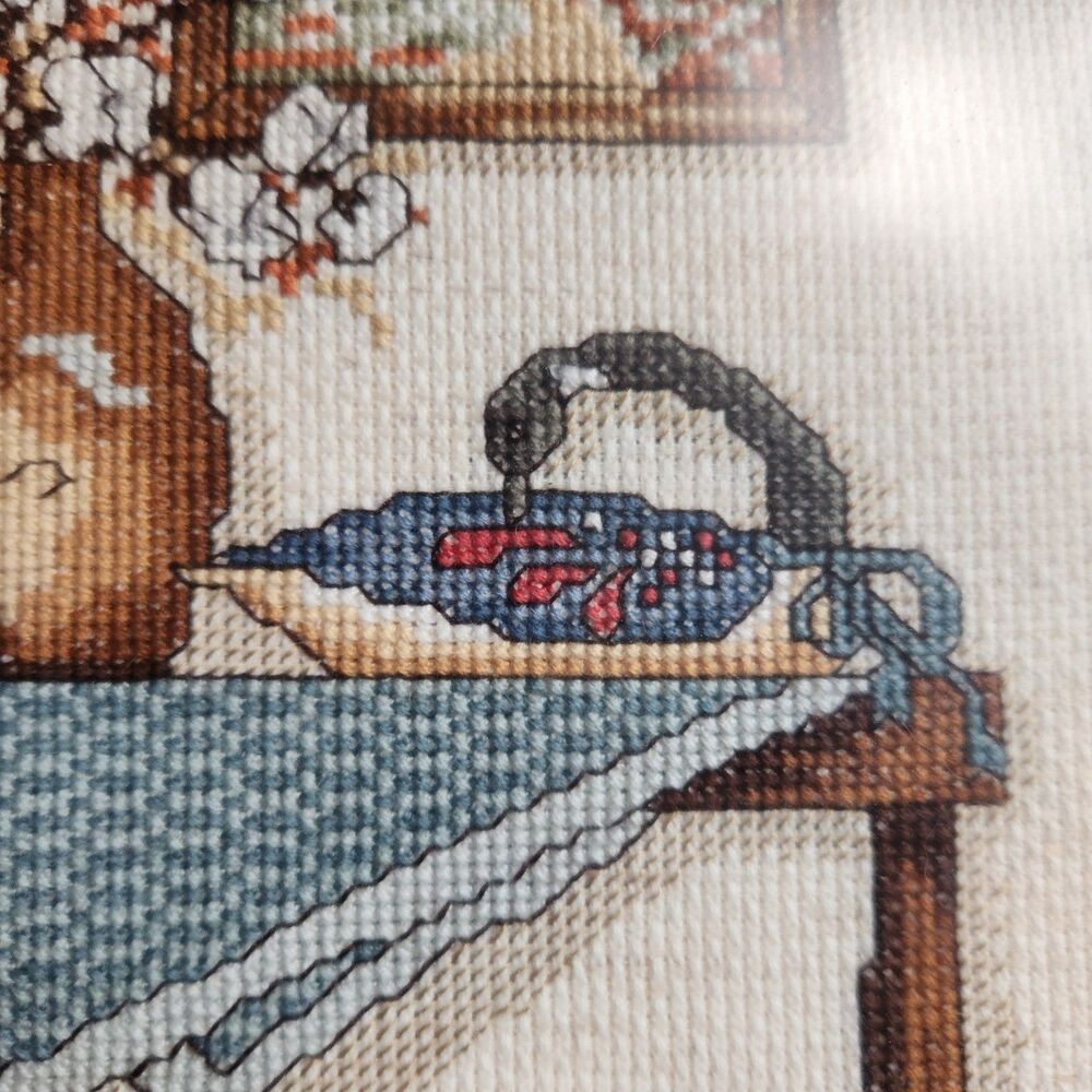 Vtg 80s Handmade Framed Country Farm Cross Stitch Goose Folk Art Cottage Rustic - Picture 3 of 6